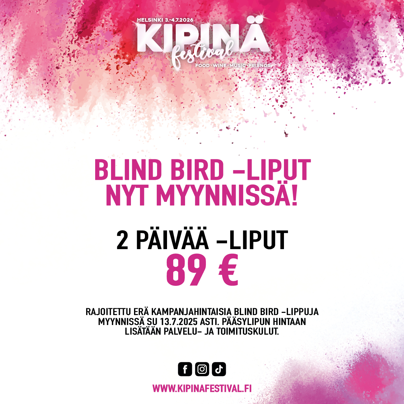 Huippuedulliset BLIND BIRD -liput Kipinä Festival 2026 -tapahtumaan on avattu myyntiin!